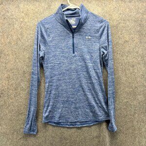 Under Armour Pullover Women XS Blue HeatGear 1/4 Zip Loose Long Sleeve Heather